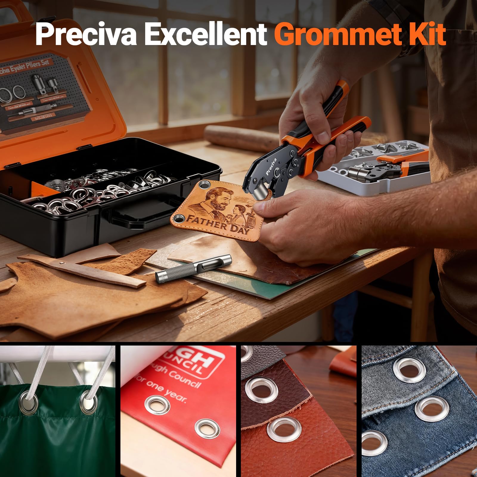 Preciva Kit de Pince à œillet Magnétiques - 12mm Pinces a Bache avec 300 œillets en Métal Argenté, Dispositif de Blocage Automatique, Outil de Perforation D'œillets pour Tissu, Cuir, Bâches, Carton
