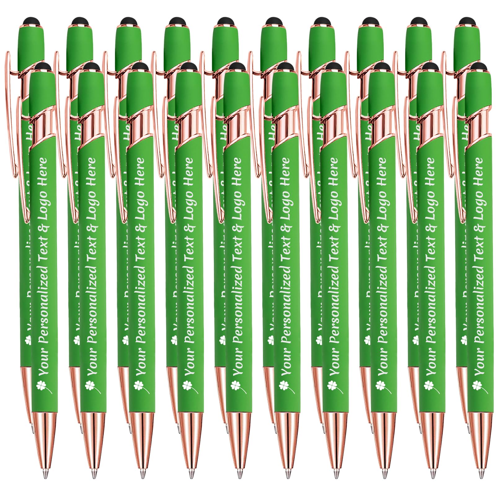 STREADVE Personalised Pen Add Your Own Logo Name Pens 20 Engraved Customised Ballpoint Pen Writing Stylus Pen Custom St. Patrick's Day Birthday Gift Unique Present, Green — image 1