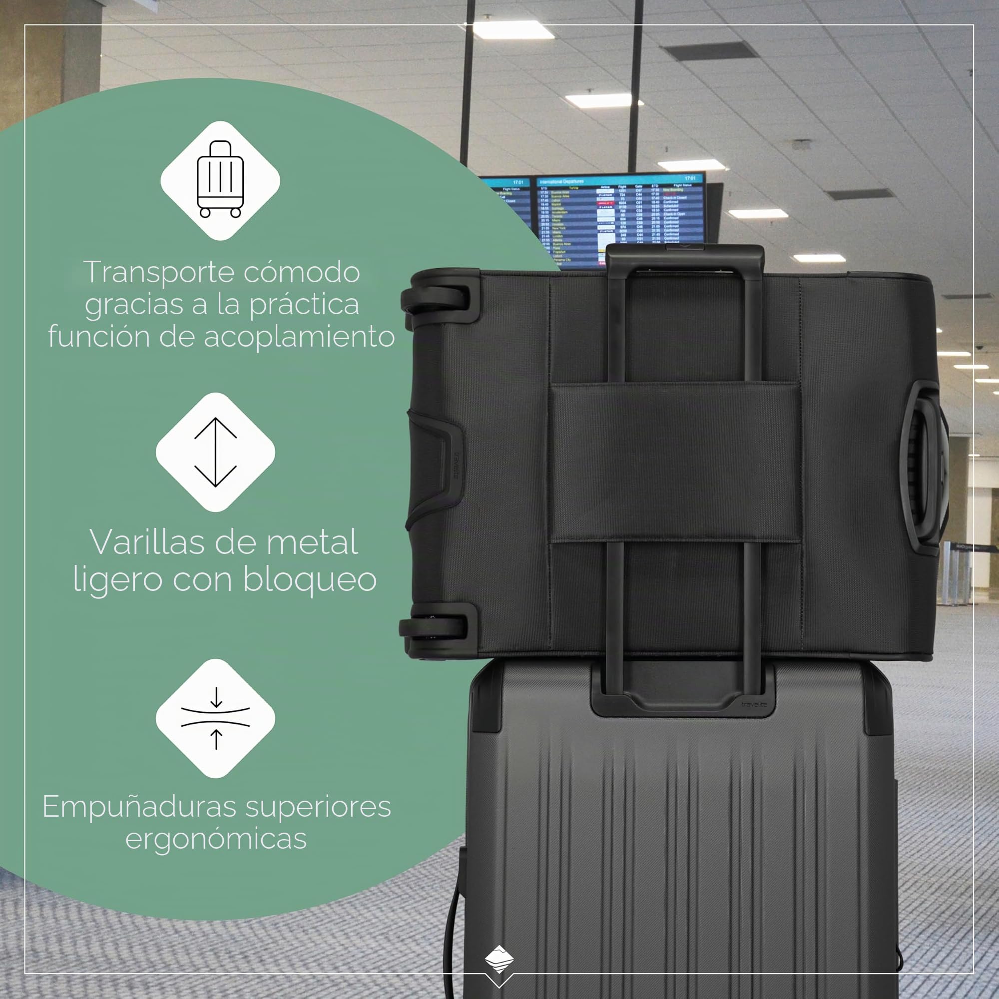 travelite Maleta de Equipaje de Mano con 2 Ruedas para Condor + Ryanair, Cerradura de combinación integrada, Trolley de Equipaje Blando superligero con función de Enganche, 55x40x20 cm, 41 l, 1,7 kg