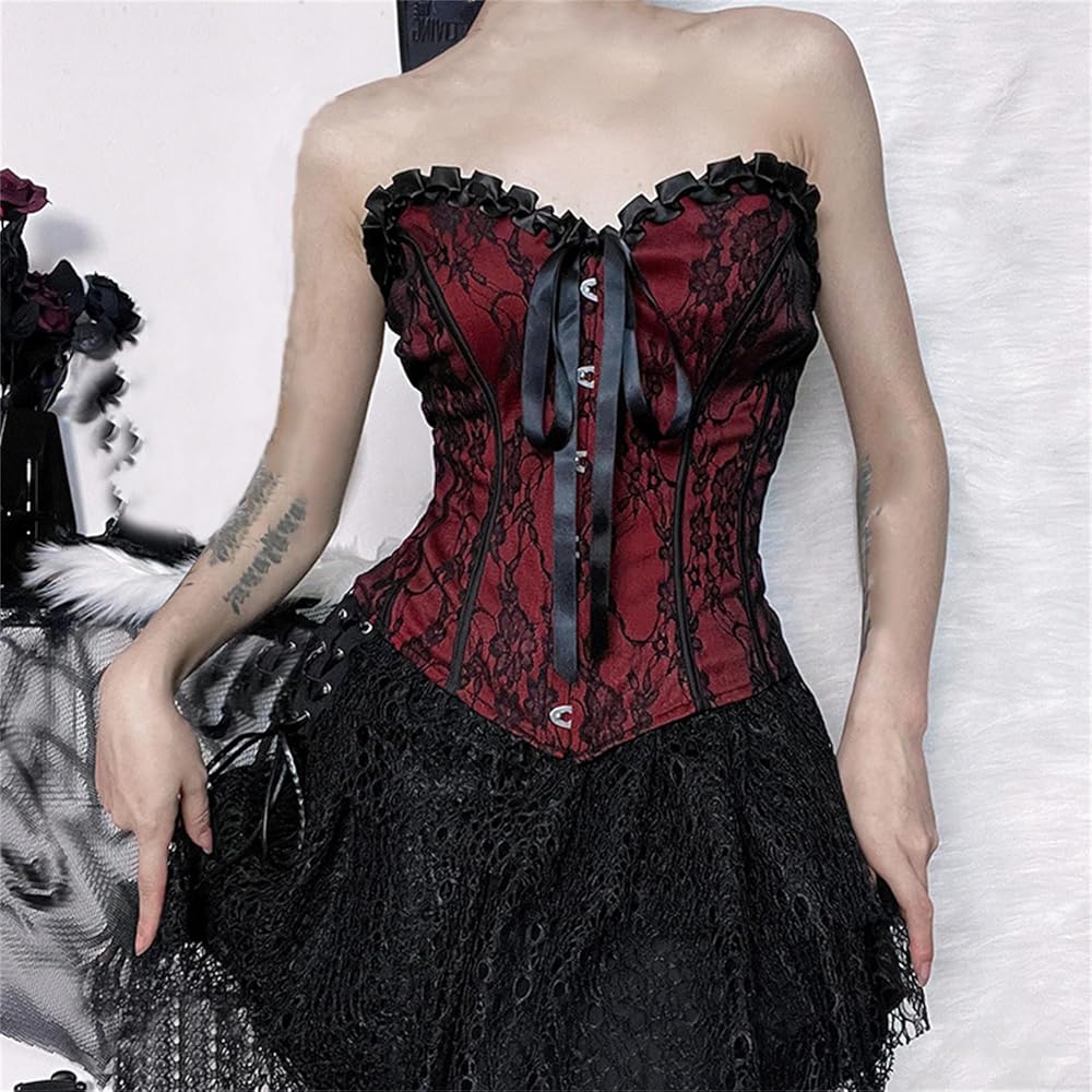 Amazon.com: Insgoth Gothic Bustier Corset Tops for Women Goth Dark Red  Vintage Y2k Lace-Up : Clothing, Shoes \u0026 Jewelry