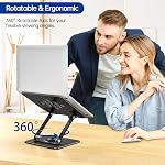 BESIGN Laptop Stand with 360° Rotating Base, Ergonomic Adjustable Notebook Riser for Desk, Foldable Computer Holder Compatible with 10-14" Laptops, LS11 Black