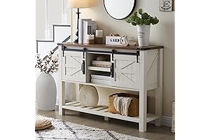 Antique White Entryway Table with Sliding Barn Doors