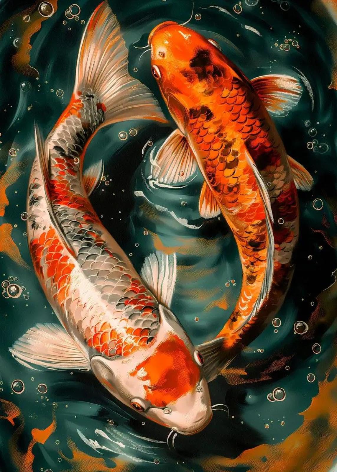 SHINERING Retro Carp Koi Fish Canvas Painting Wall Art Posters Prints Picture For Living Room Bedroom Office Decor A2 21X30Cm Unframed