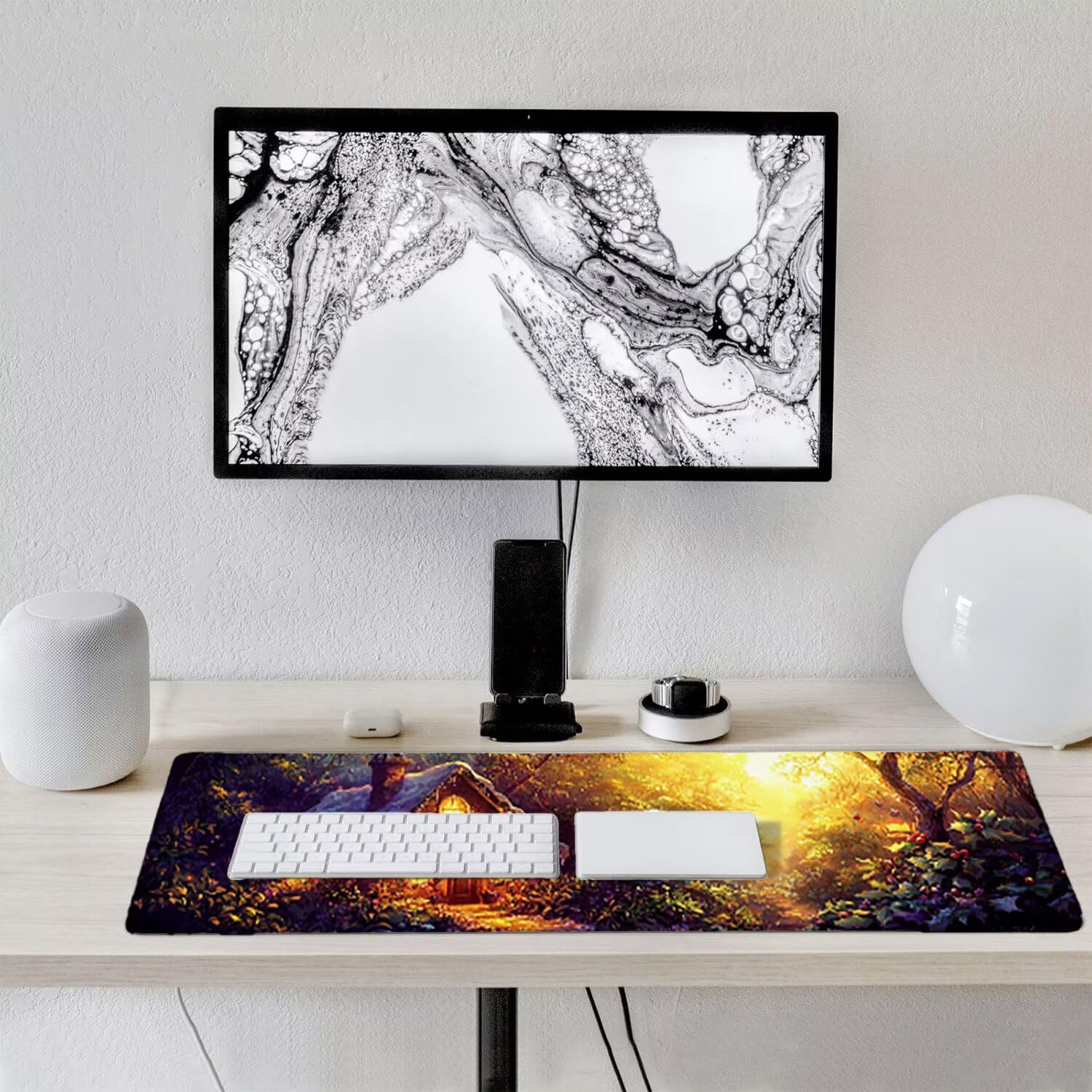 Podkładka pod mysz dla graczy, XXL, 1200 x 400 mm, wodoodporna i antypoślizgowa, duża podkładka na stół do biura i domu, poprawia precyzję i prędkość, akcesoria do gier (domy leśne) V-699
