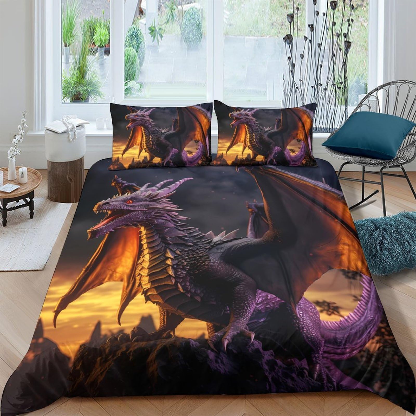 Ctjqhvkz Style-7 3D Printed Dark Dragon Fitted Sheet Microfiber Soft Slip-Resistant Sunset Fantasy Mattress Cover For Bedroom Decor Single（135X200cm）