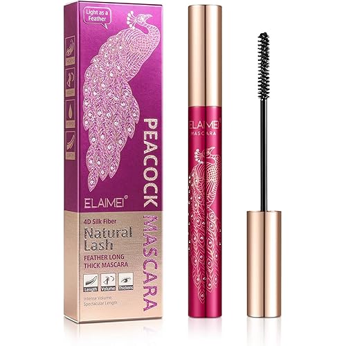 Mascara Black Volume and Length, Waterproof Mascara Smudge-Proof 4D Silk Fiber, Thickening Lengthening Mascaras No Clumping Lasting All Day (peacock)