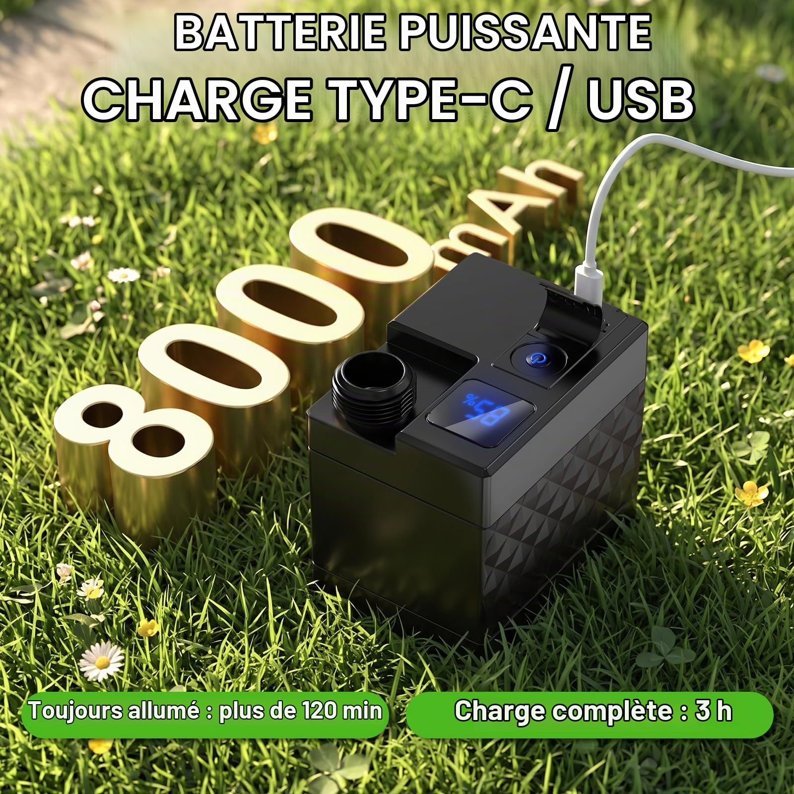 Kit Douche de Camping, Douche Portable,8000mAh Pompe de Douche Électrique Rechargeable,Imperméable, avec Afficheur Intelligent et Pomme de Douche 3 Modes pour Extérieure,Camping,Animaux,Randonnée