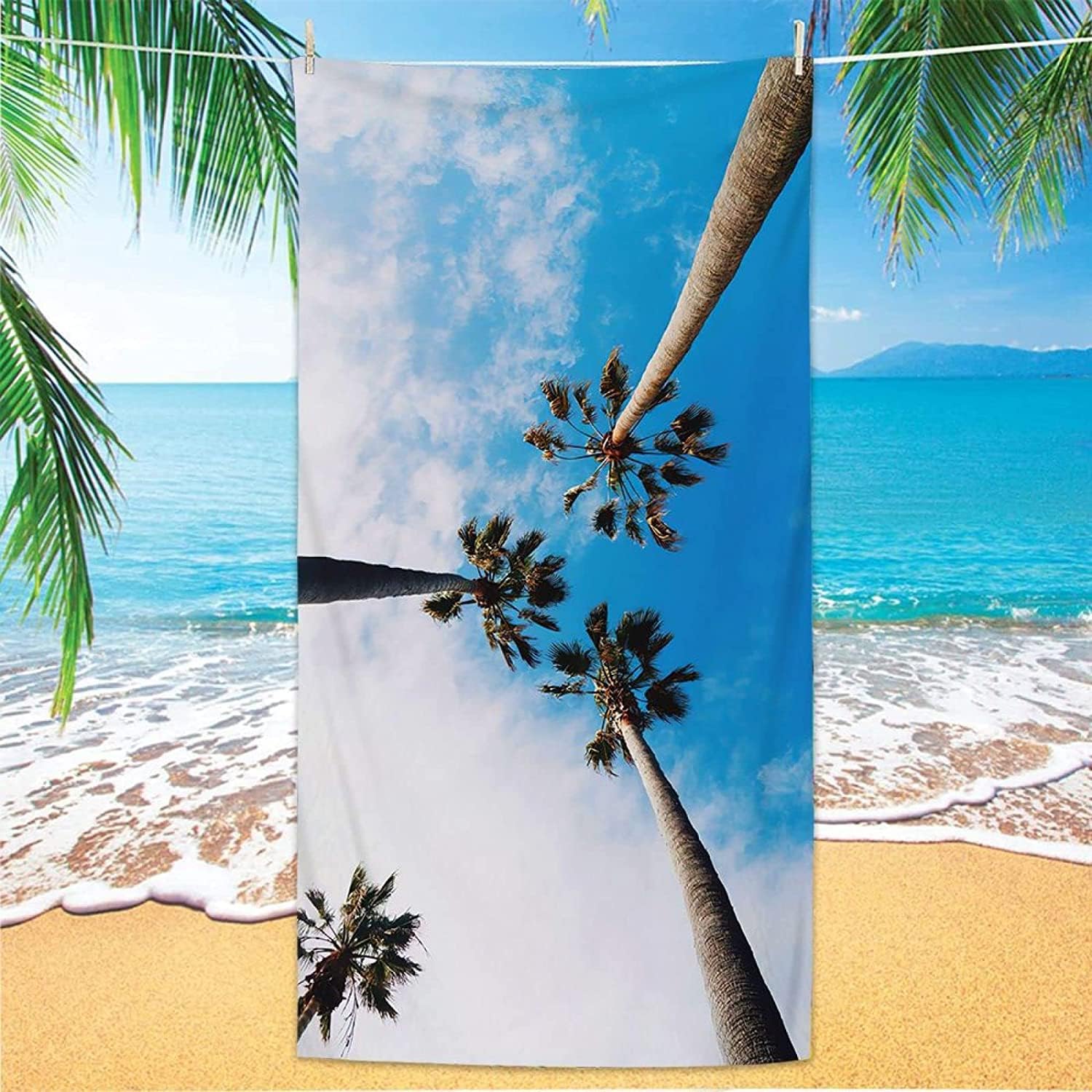Serviette de Plage 200x200 Femme Homme Enfant, Drap de Plage XXL Serviette Plage Anti Sable à Séchage Rapide Grande Serviette Plage Palmier, pour Bain, Piscine, Camping Cocotier A185