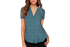 Roswear Women's Casual V Neck Cuffed Sleeves Solid Chiffon Blouse Top