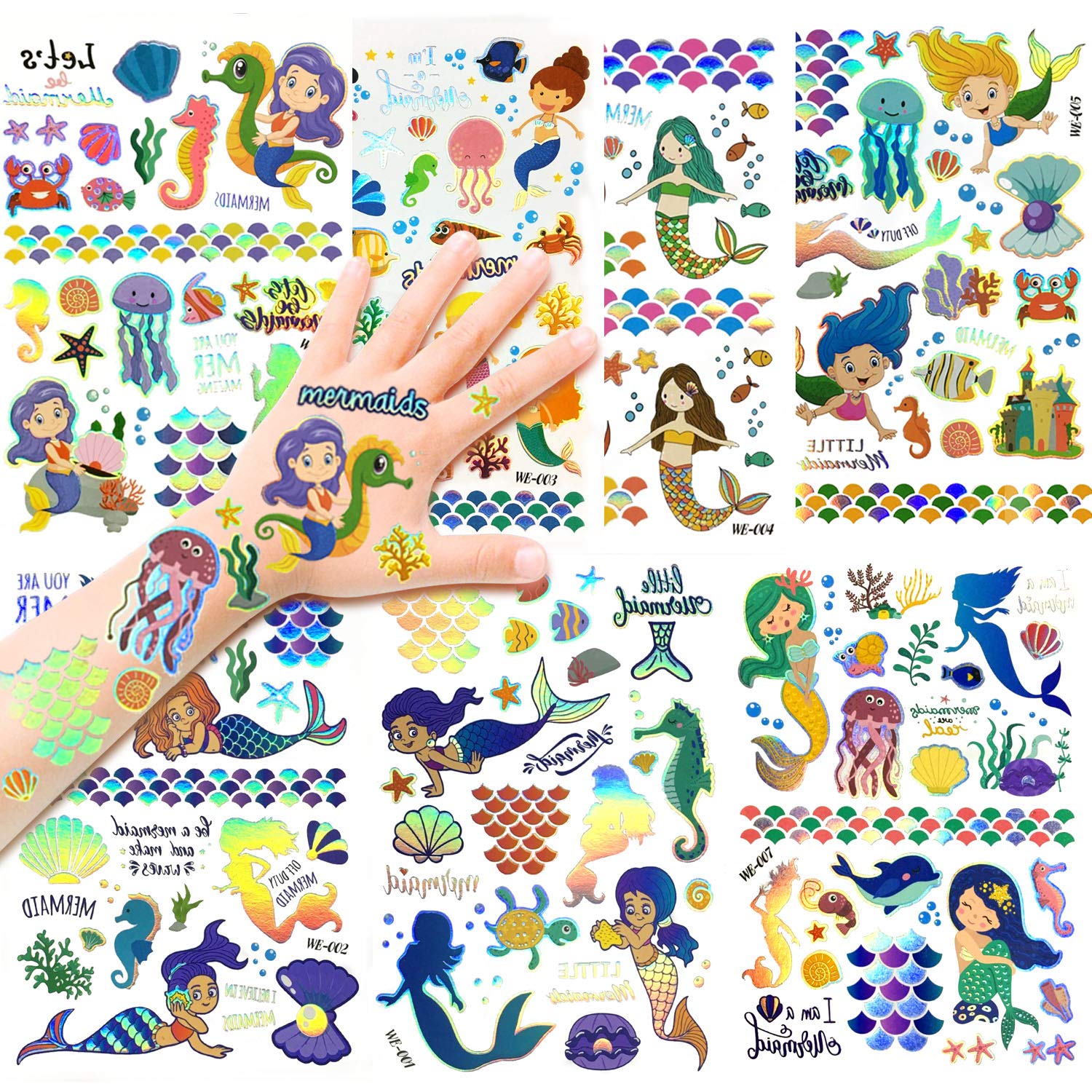 Buy Konsait Glitter Tattoos Mermaid Temporary Tattoos for Kids, 100+ Shimming Fake Waterproof