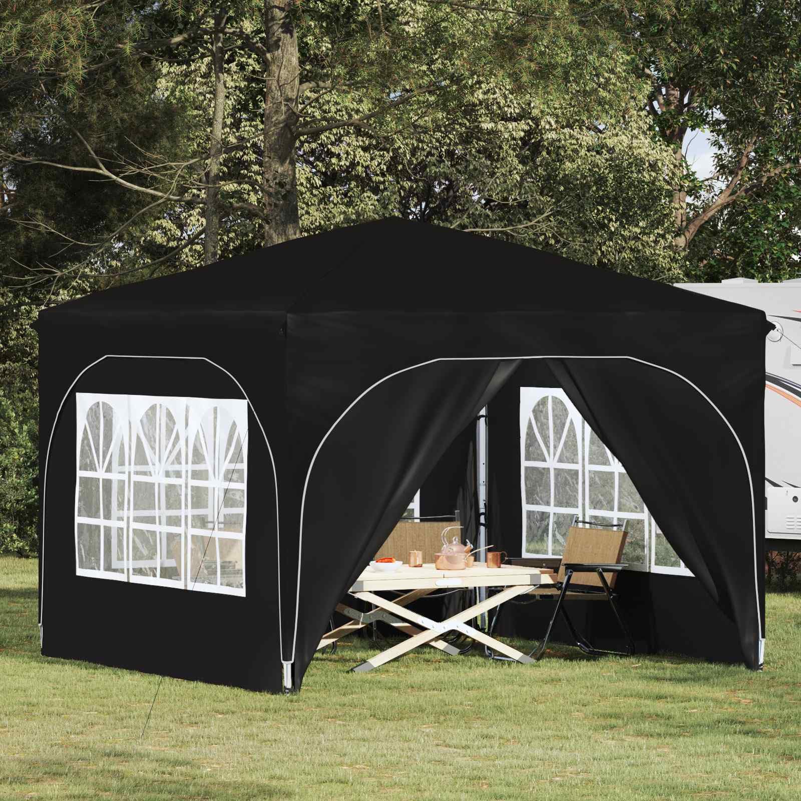 Namiot imprezowy Pop-up 290 x 290 x 245 cm, czarny, z 4 częściami bocznymi, ochrona przed promieniowaniem UV, wodoszczelny namiot ogrodowy, składany, stabilna rama stalowa, składany, na