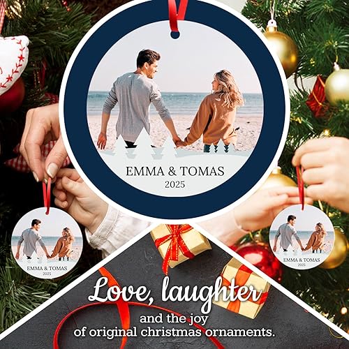 Miniatura 72 de Adorno de Navidad personalizado, foto personalizada con imagen y nombre, decoración del árbol de Navidad, bolsa de terciopelo incluida, adorno