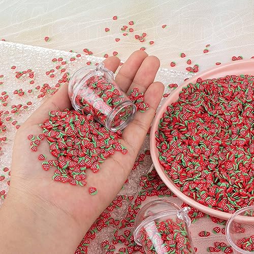 Miniatura 5 de Framendino, Abalorios de limo de fresa de resina con respaldo plano de arcilla polimérica para decoración de manualidades de bricolaje