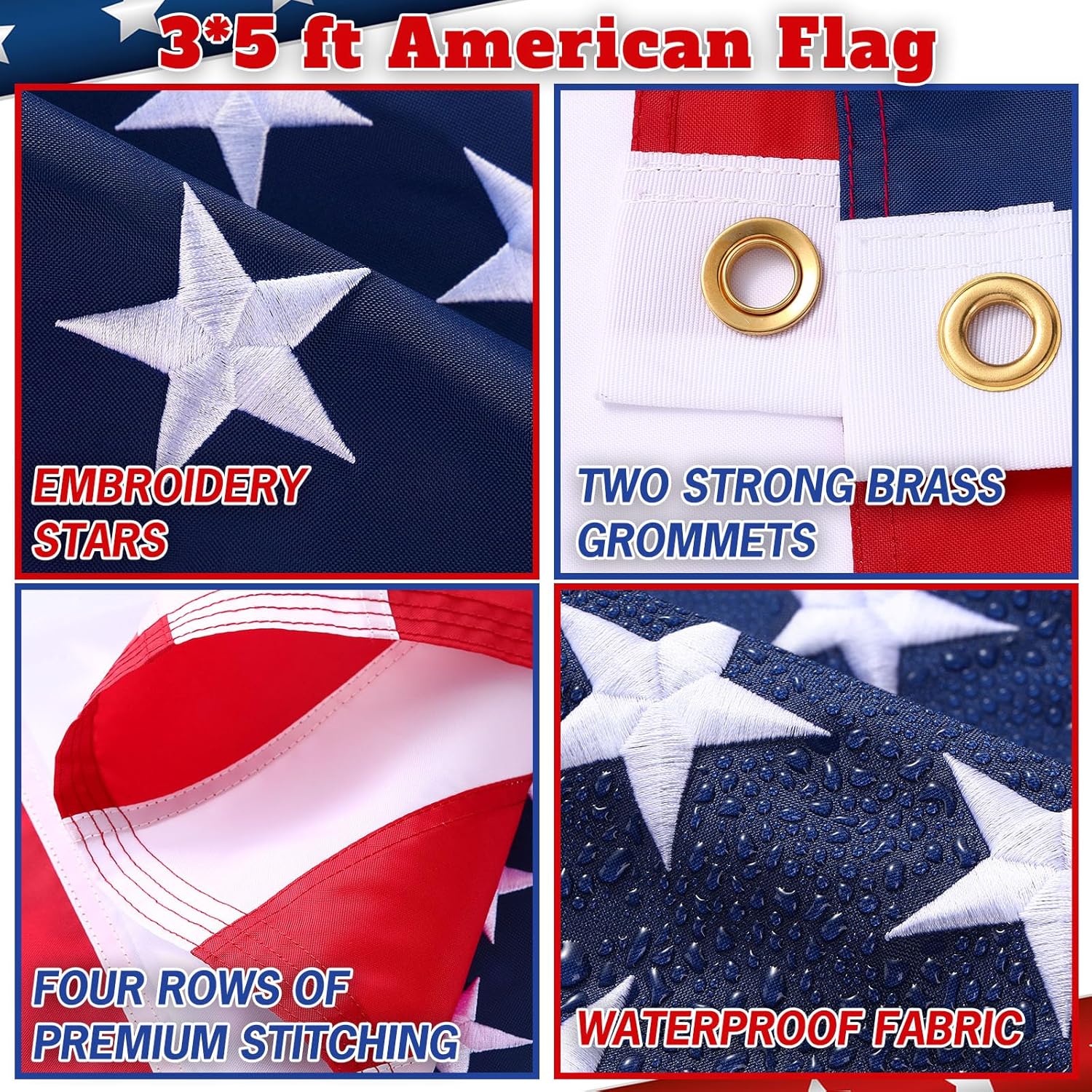 Remagr USA Flag Poles for Outside House Flag Pole Kit 5 ft Black Wingding Free Metal Flag Pole Kit with 3x5 Embroidered USA Flag for Residential Commercial Outdoors Garden Boat Truck