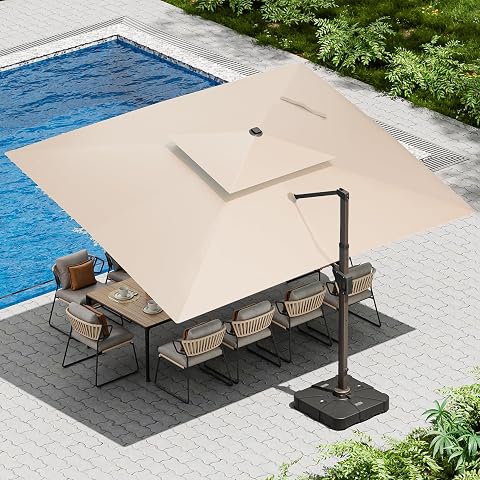10 x 13 ft Cantilever Patio Umbrella with Lights & Base