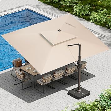 10 X 13 FT Cantilever Patio Umbrella Outdoor with Lights & Base
