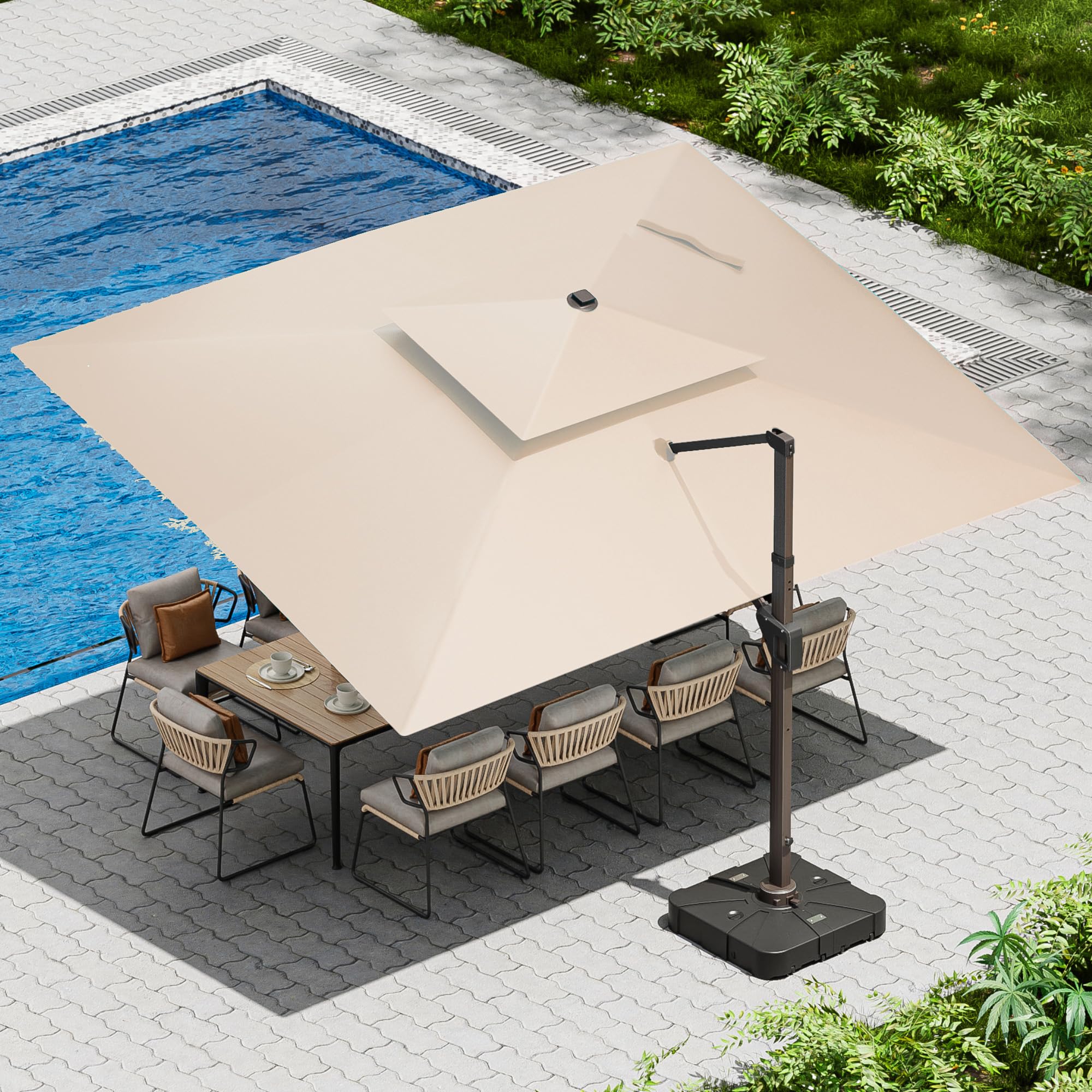 10x13 FT Cantilever Umbrella with LED Lights and Base