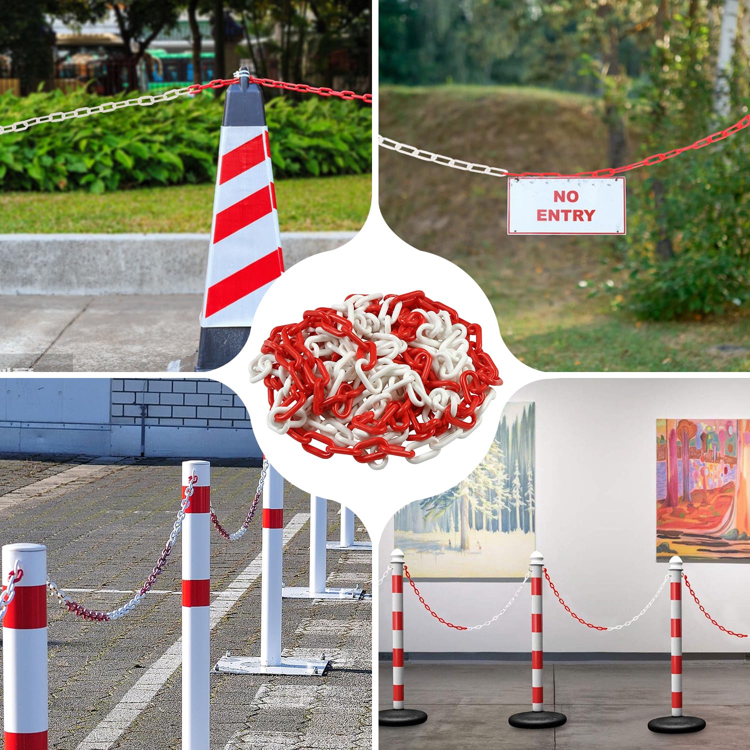 Absperrkette Kunststoffkette 10m x 6mm Rot Weiß Warnkette Plastikkette Kunststoff-Gliederkette für Warnsicherheit Parkplatz Bau Absperren Massenkontrolle Verkehr Warteschlangen