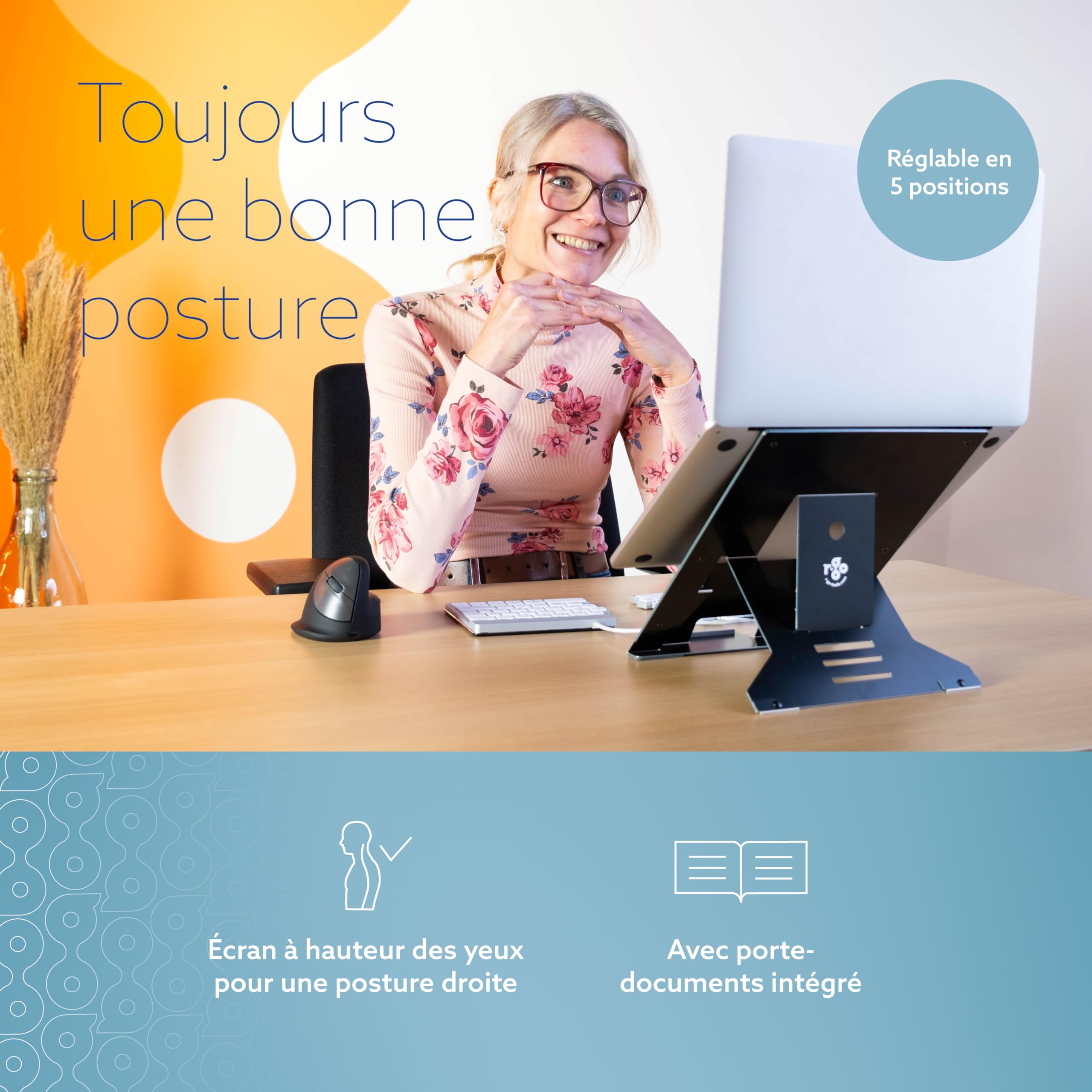 R-GO Riser Document Support pour Ordinateur Portable avec Porte-Documents, réglable pour Le Bureau ou la Maison, en Aluminium, Ultra Fin, Compatible avec Les Ordinateurs Portables de 10 à 22 Pouces,