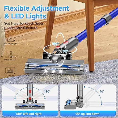 Miniatura 7 de Aspiradora inalámbrica, potente aspiradora de palo con tiempo de funcionamiento de 45 minutos, aspiradoras antienredos para el hogar, taza de polvo