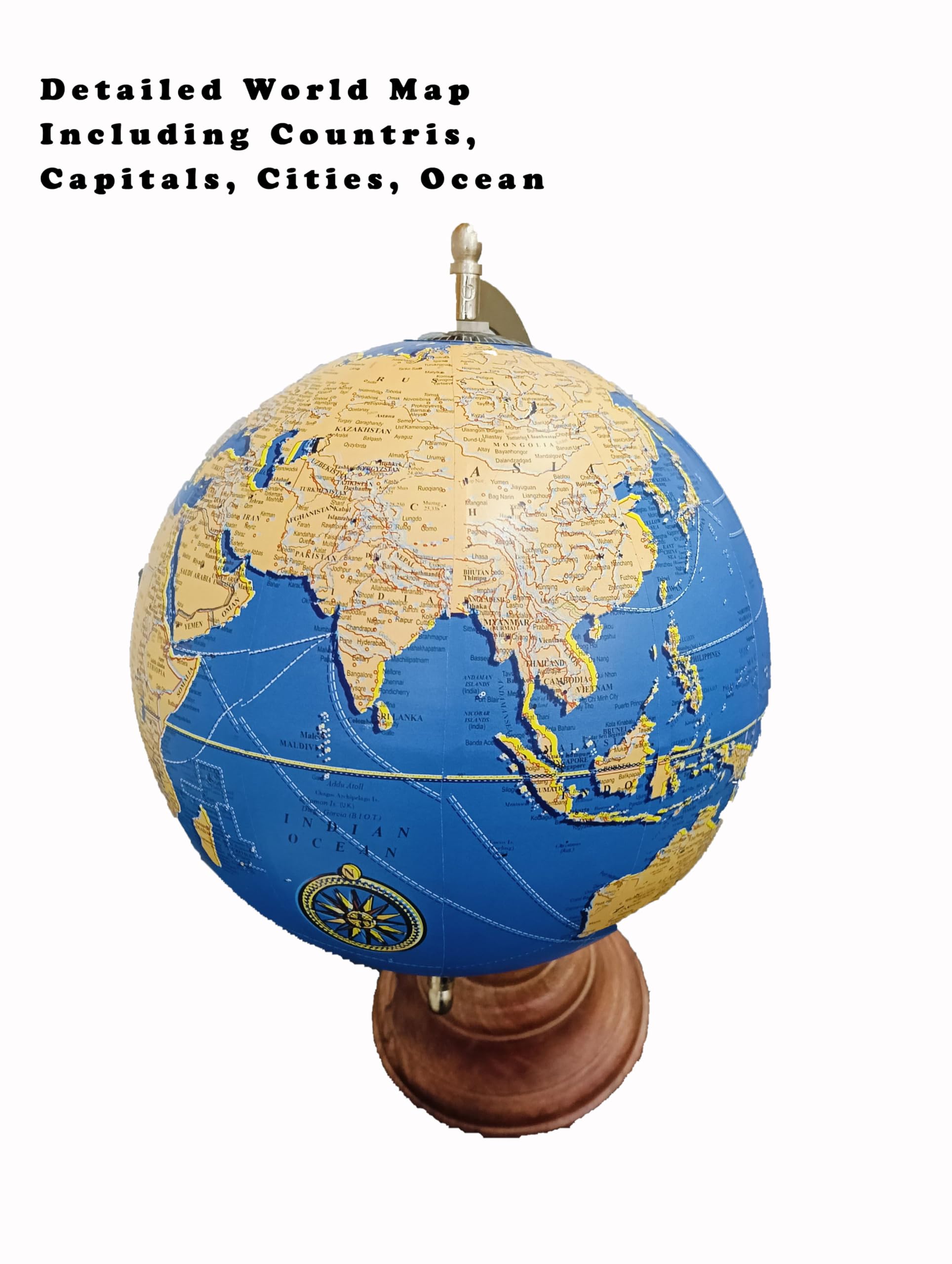 GLOBE DADDY Rotating World Globe 8 Inch with Gold Arc and Wooden Stand for Show pieces for Home Décor, Office Decor and Decorations items,Study Table decor Items, Birthday, Party Gifts and Aniversary. 2