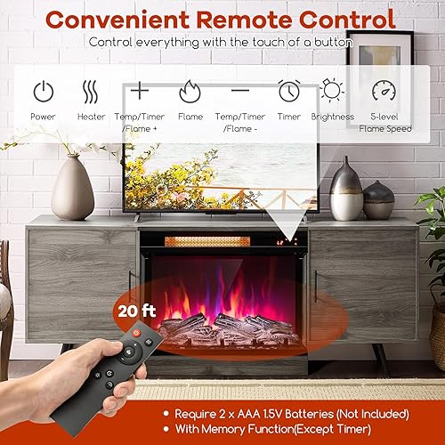 Miniatura 6 de Tangkula Chimenea eléctrica de vidrio de 3 lados de 23 pulgadas con control remoto, calentador de chimenea de 1500 W con termostato, temporizador de