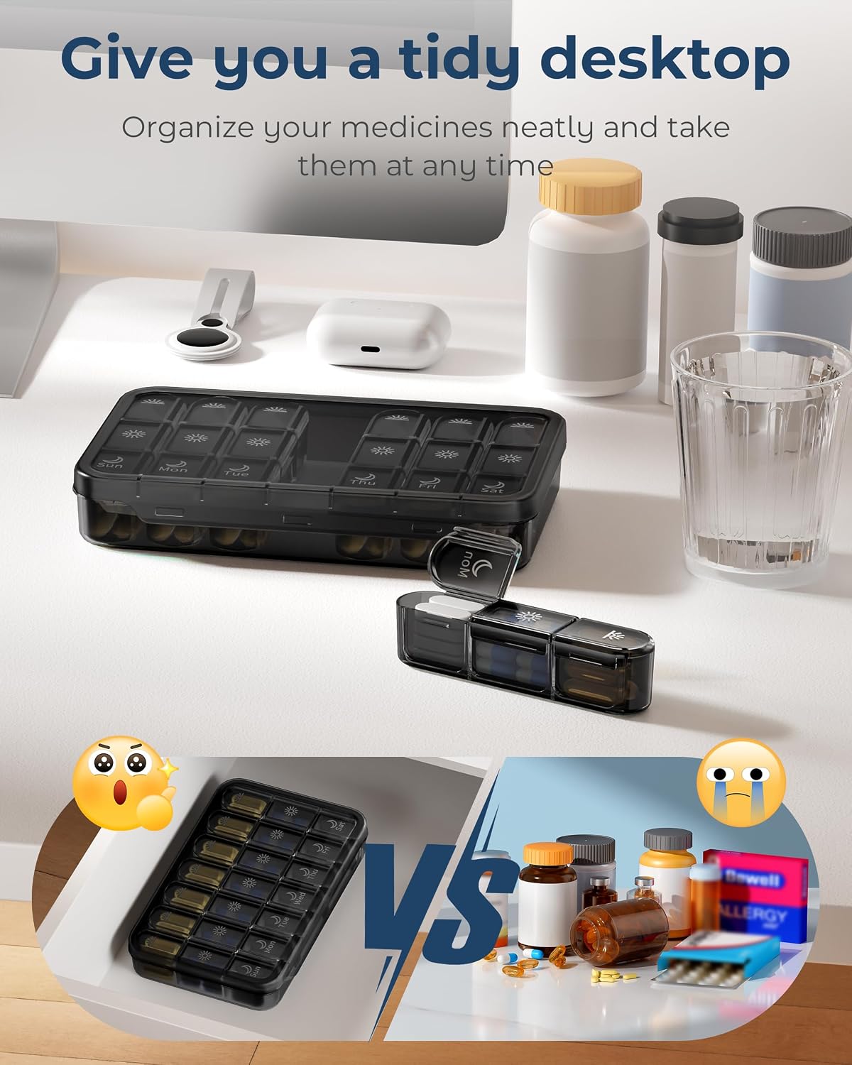 Windtrace Pill Organizer 3X a Day - Midnight Black Portable Pill Case image 4