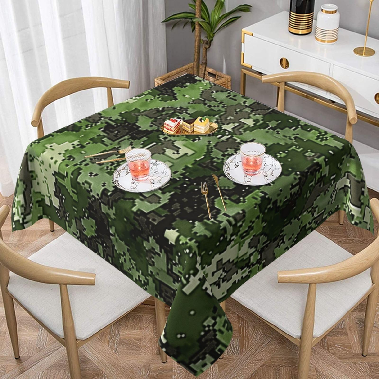 WPKJU Green Army Digital Camouflage Print Printed Square Tablecloth 60x60 inch Water Resistant Table Cover Washable Rectangle Table Cloth for Dining Tables