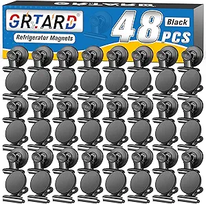 Grtard 48pack Magnetic Clips Heavy Duty, Black Magnet Clips for Fridge, Refrigerator Magnets, Scratch Free Magnets with Clip, Strong Magnetic Clip for Refrigerator, Whiteboard, Locker, Classroom