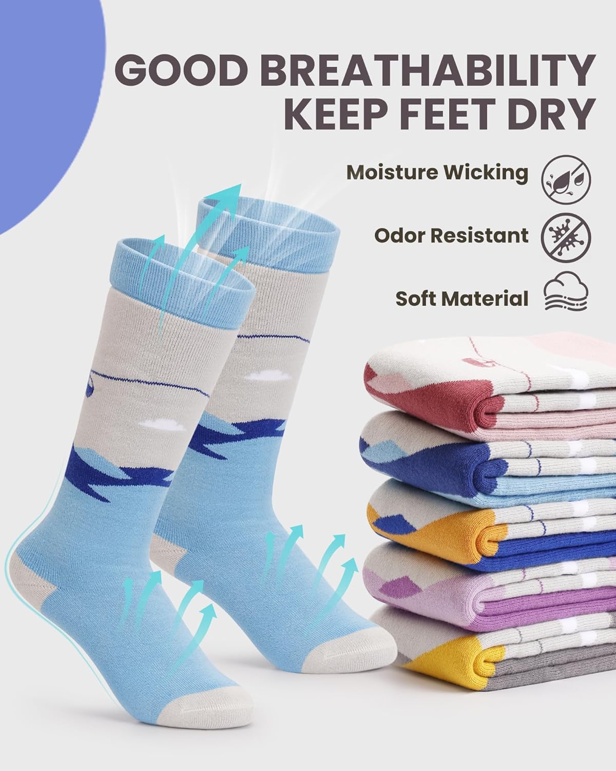 OutdoorMaster Ski Socks, Snowboarding Socks for Boys & Girls, Thermal Winter Warm & Breathable, Over The Calf Non-Slip Cuff - Image 3