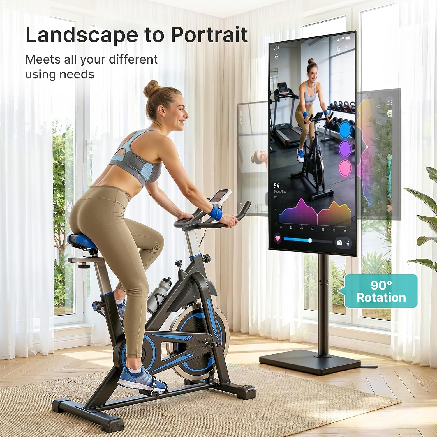 Pegzone Floor TV Stand with Mount for 32-65 inch TVs up to 88lbs, 90° Rotation Standing TV Mount with Height Adjustment, Swivel TV Stand with Extendable Feet, for Bedroom, Corner, Living Room, Black