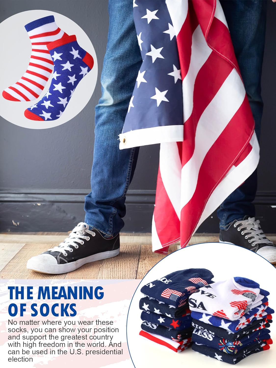 10 Pairs American Flag Socks for Men Novelty USA Patriotic Stars Stripes Cotton Ankle Socks Birthday Gifts for American Veteran Military Enthusiasts - Image 6