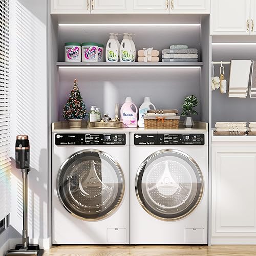 Miniatura 6 de Aheaplus Encimera para lavadora y secadora, organización de lavandería con almohadillas antideslizantes, estante de madera con rieles redondos