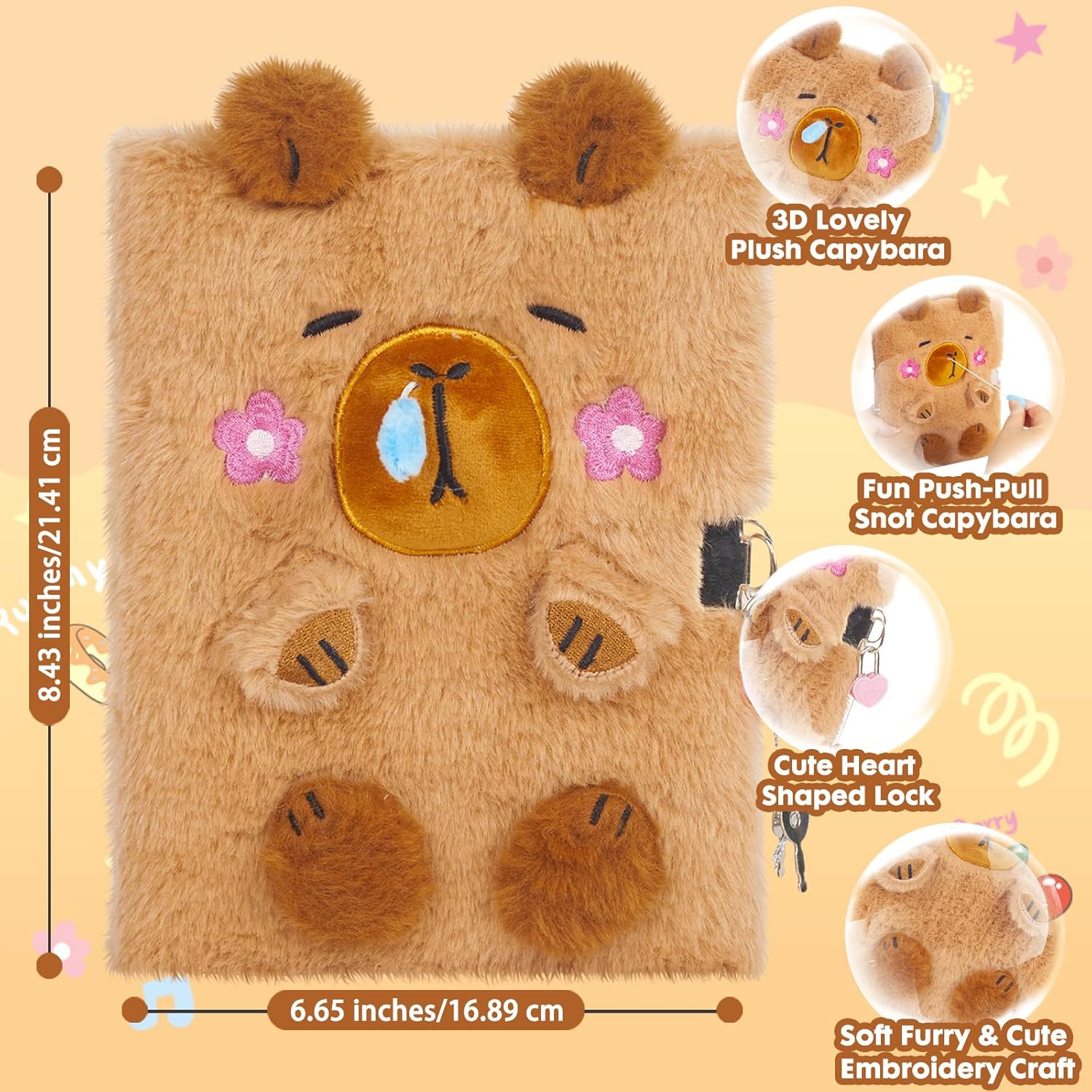 Capybara Gifts for Girls, Kids Capybara Plush Toys Set with Capybara Stuffed Animal, Secret Diary, Ballpoint Pen, Stickers, Birthday Gifts for Little Girls Age 5 6 7 8 9 10-12 Years Old - Image 3