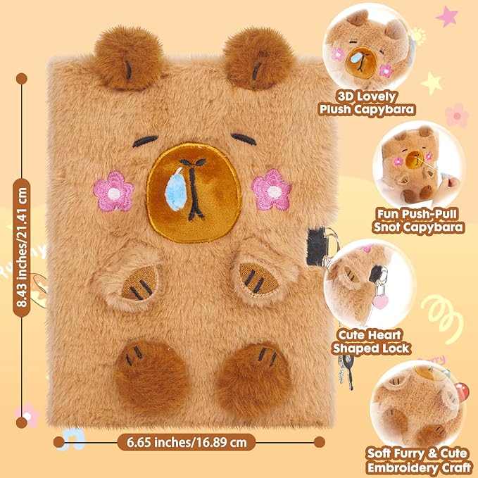 Set de regalos Capybara para niñas con diario de peluche, bolígrafo y calcomanías miniatura 2