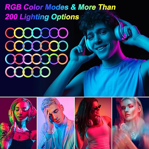 Miniatura 4 de Anillo de luz RGB de 12.3 pulgadas con trípode y soportes para teléfono, anillo de luz LED para selfie con soporte para tablet iPad, luces