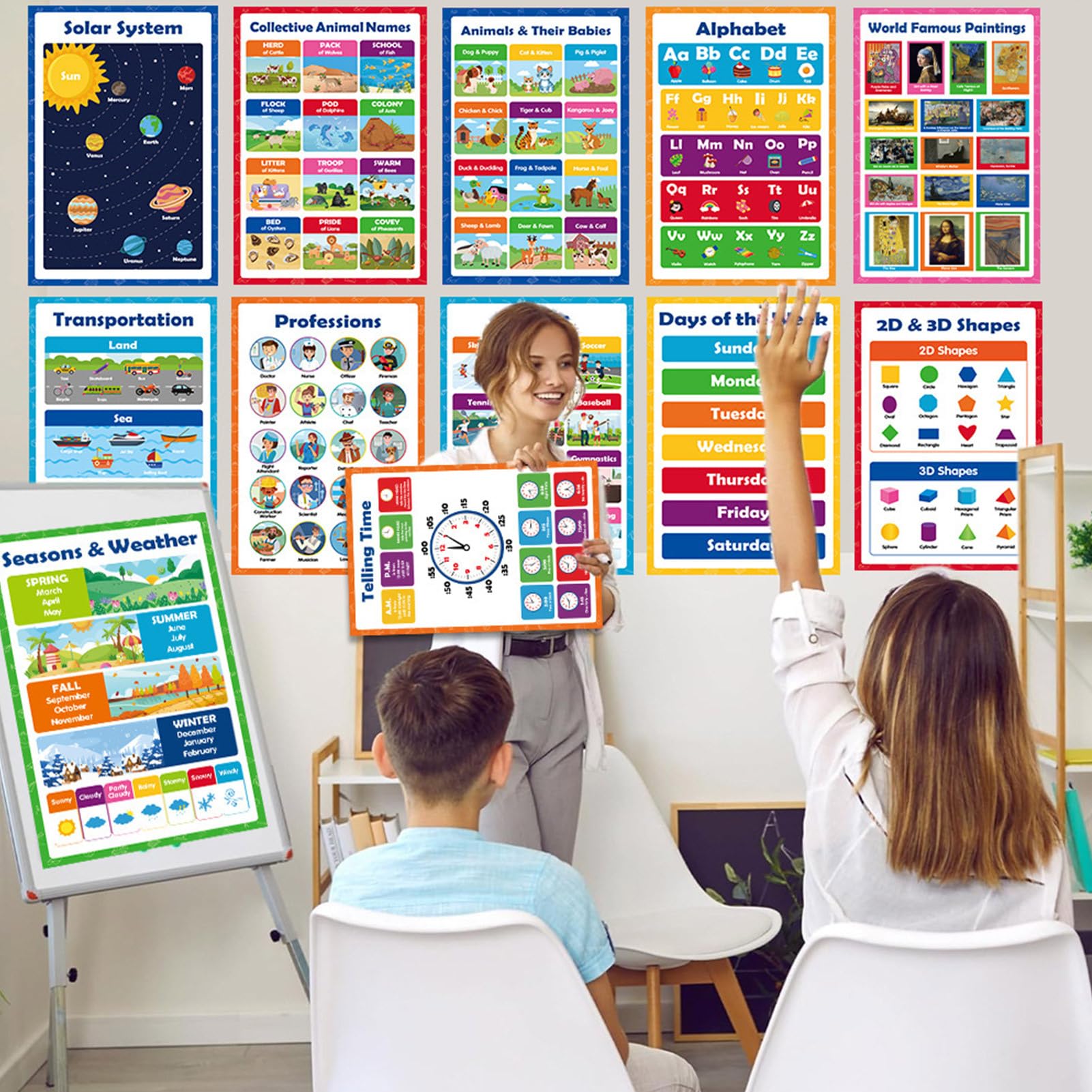 Poster educativo alfabeto numeri per bambini età prescolare asilo scuola ufficio interno