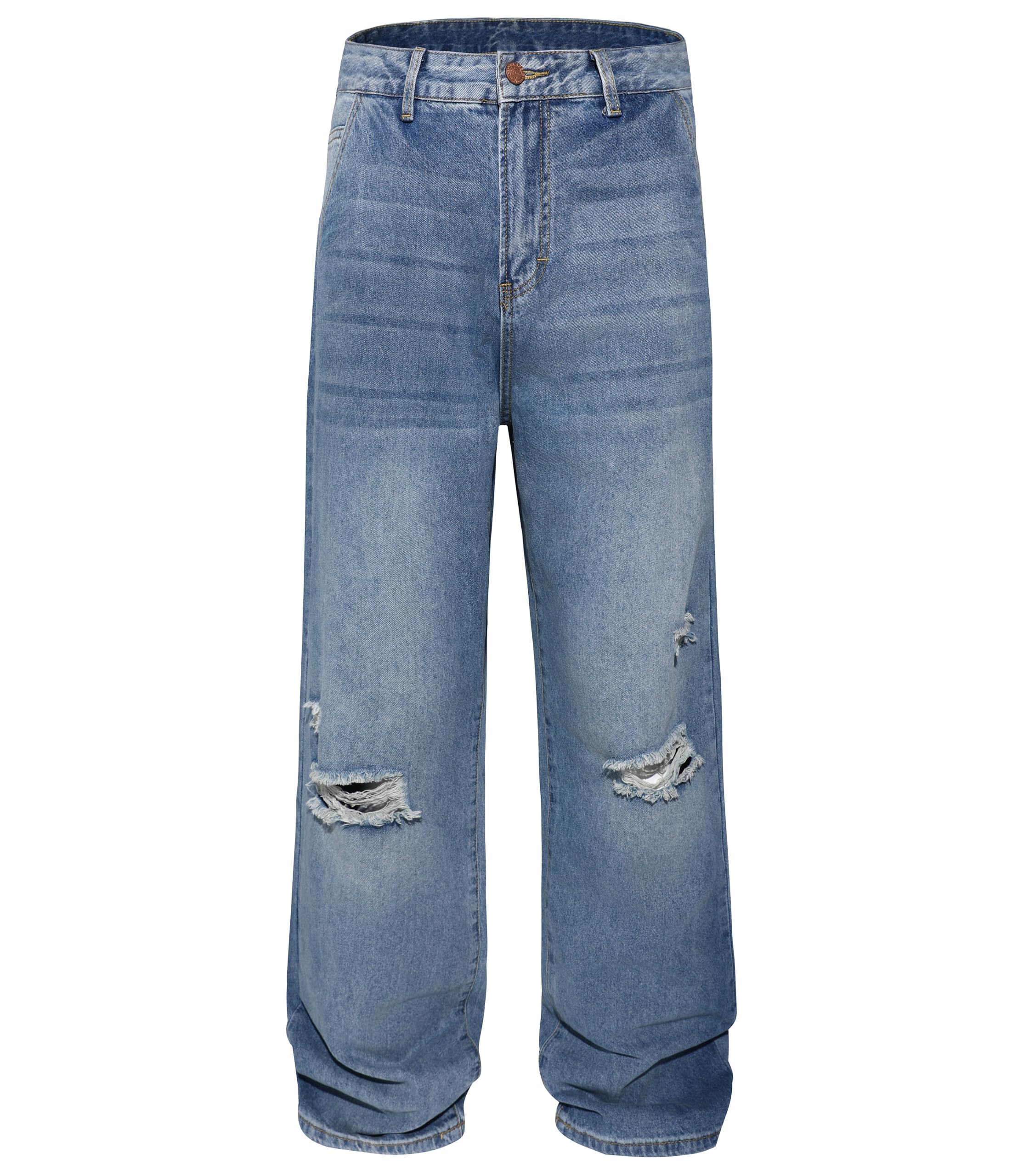 MZNBURAM Men's Non-Stretch Loose Fit Wide-Leg Baggy Jeans Pants