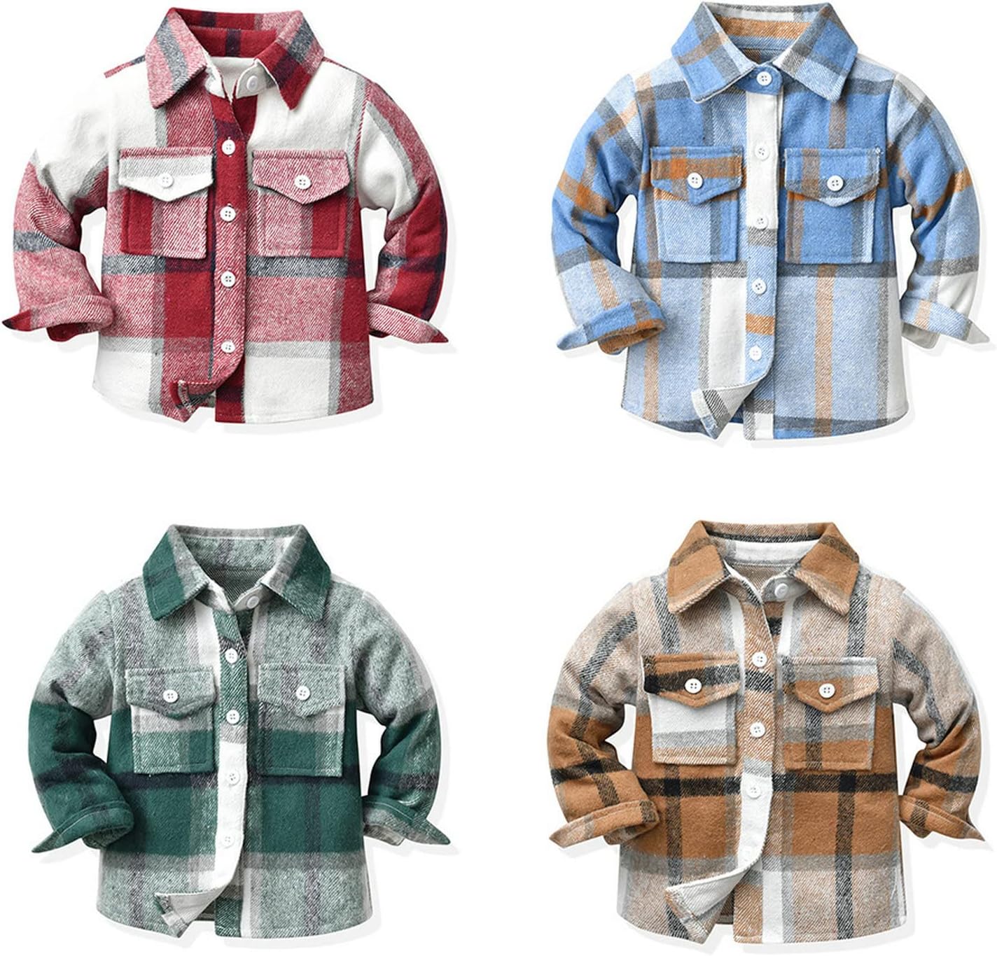 Baby Boys Kids Long Sleeve Button Down Plaid Shirts Fall Winter Flannel Shacket Jackets Tartan Tops - Image 8
