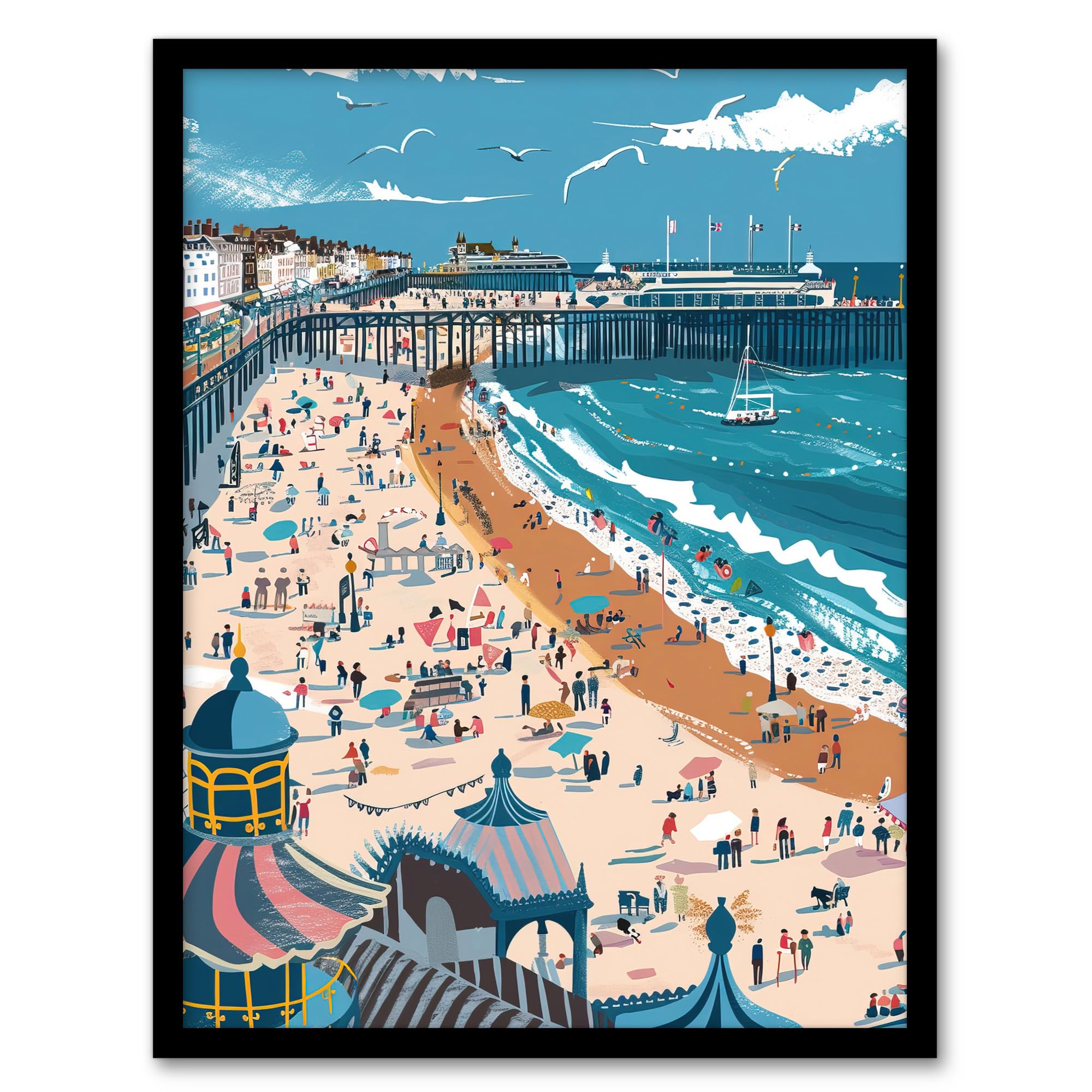 Artery8 Framed Wall Art Brighton Pier Beach Holiday Colourful Painting Print12X16 Inch from B&Q