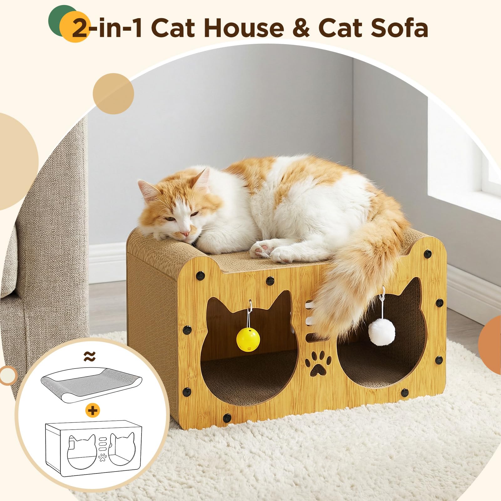 Gimars Griffoir pour Chat 51,5 cm, Grattoir Chat Carton XL, Griffoir Chat en Carton Couchage et Mobilier pour Chats, Griffoir pour Chat Maison pour Griffer, Se Cacher et Se Reposer, Charge 20 kg