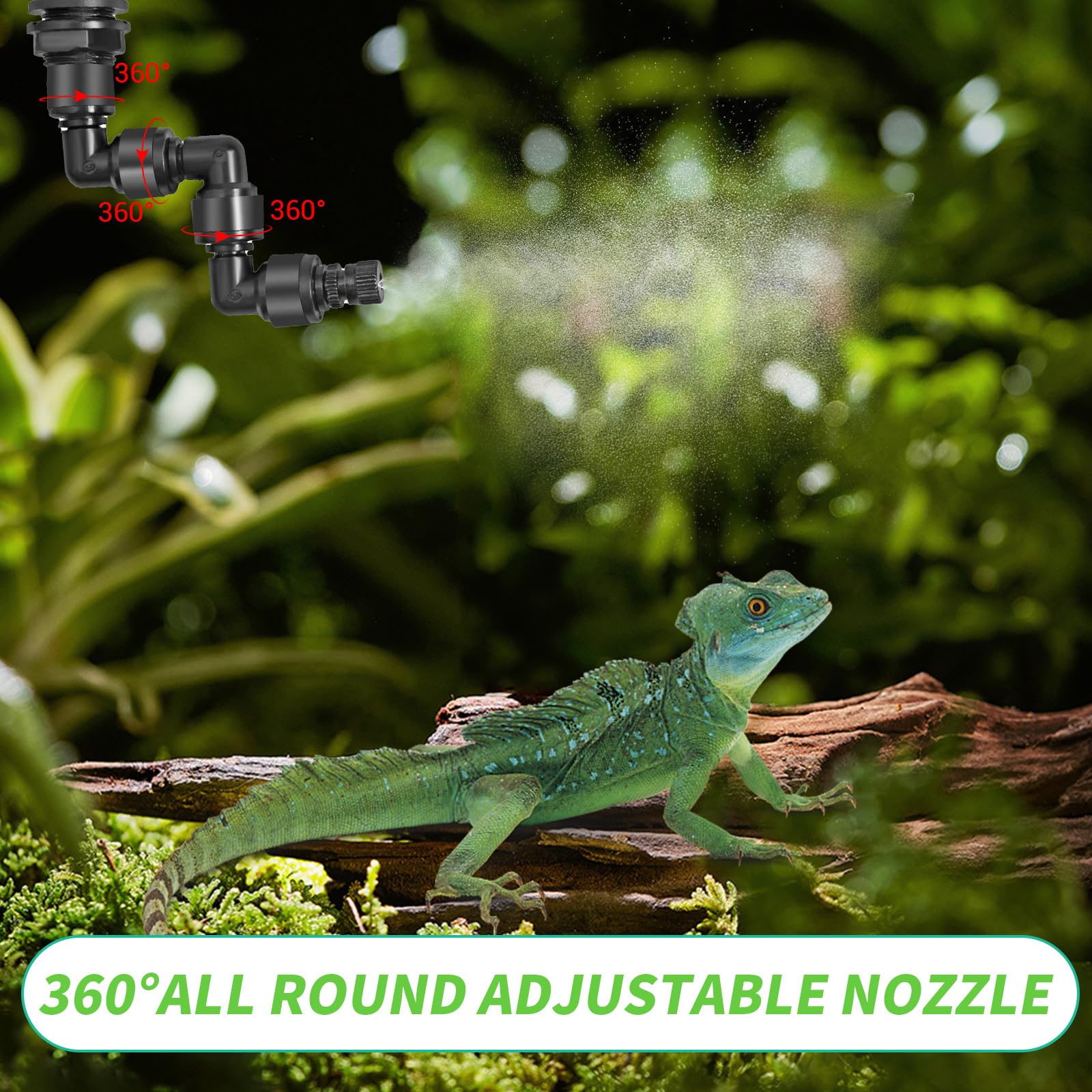 Humidificador de Reptiles, Glovios Nebulizador de Reptiles con Boquillas de Cabezal Ajustable de 360°, Nebulizador Reptiles para Anfibios Reptiles Plantas Flores