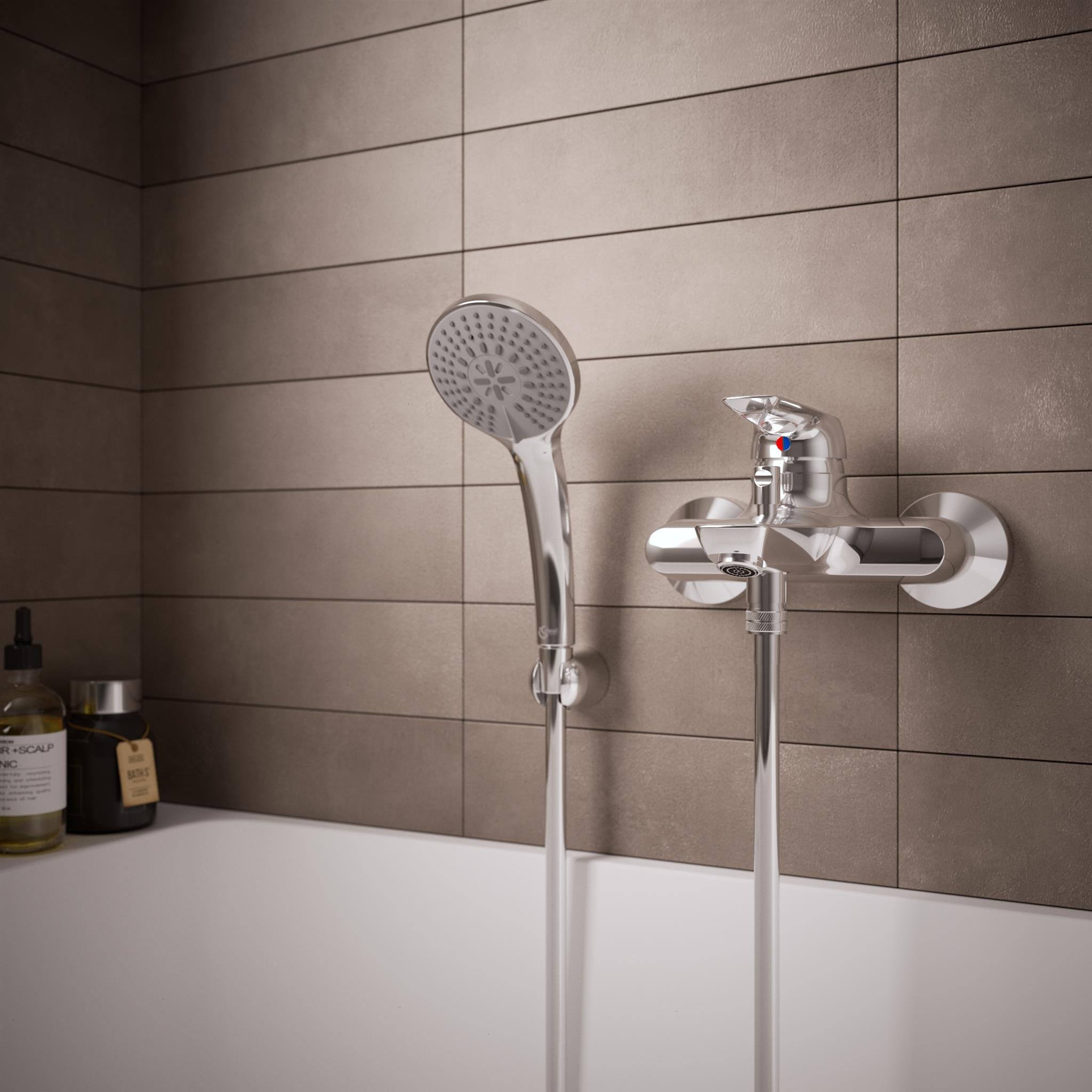 Ideal Standard B9491AA Ceramix Blue Miscelatore esterno vasca/doccia, con accessori, cromato