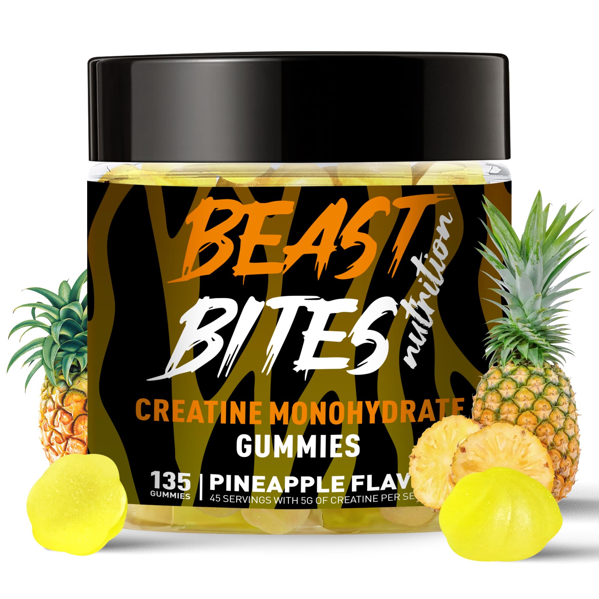 Creatine Monohydrate Gummies for Men & Women - 5g of Creatine Monohydrate per Serving - Sugar Free,Vegan, Pineapple Flavor, 135 Count.