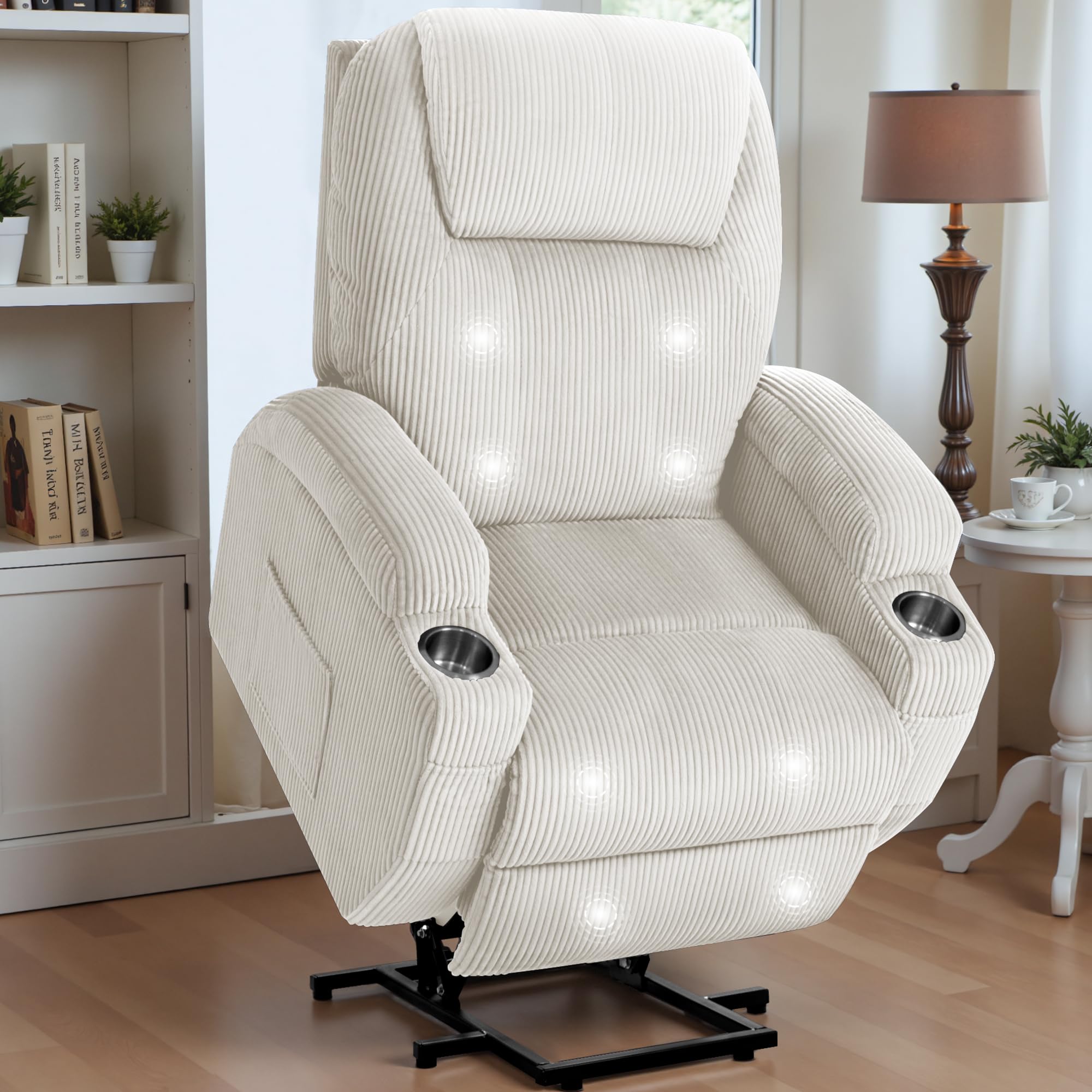 Flamaker Power Lift Recliner Chair Electric Lift Recliner for Elderly Power Lift Recliner Chair with Cup Holders Side Pockets for Living Room (Corduroy, Beige)