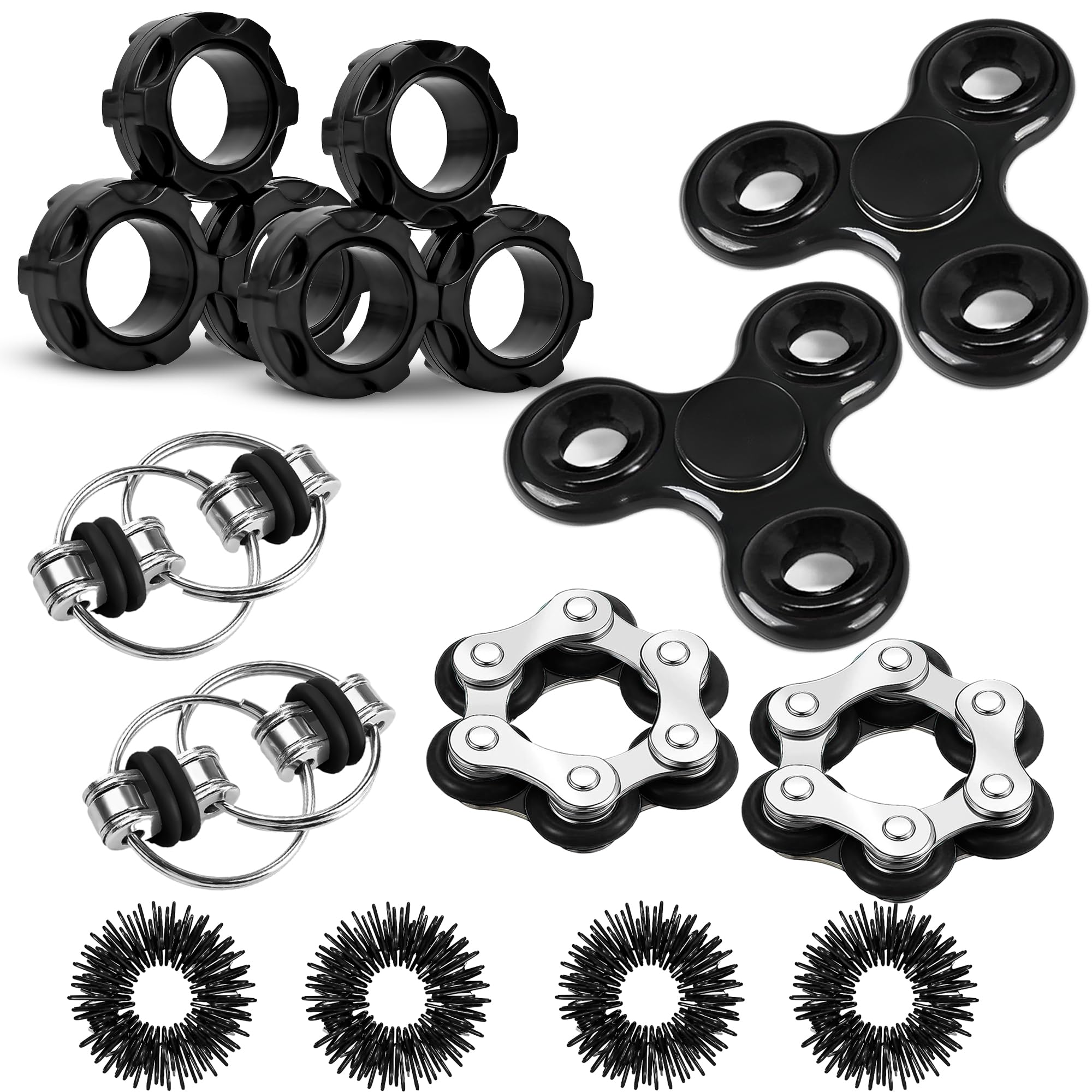 Dr.Kbder 12 Pcs Fidget Toys Adults Pack Stress Relief Sensory Toys for Kids Teen Cool Gadgets Desk Toys Flippy Roller Bike Chain Figits Rings Figette Spinners Classroom Prizes Gift for ADHD Boy Girls
