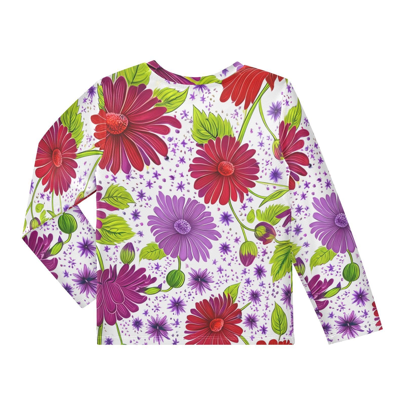 Purple Blossom Leaves Floral White Boy's Rash Guard Swim Shirt Long Sleeve Sun Shirt for Kids Toddler UPF50+ 4T