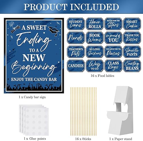 Miniatura 3 de Juego de 34 etiquetas para bufé de dulces de graduación, juego de letreros de mesa de bufé, letreros de comida para fiestas, bufé, fiestas,