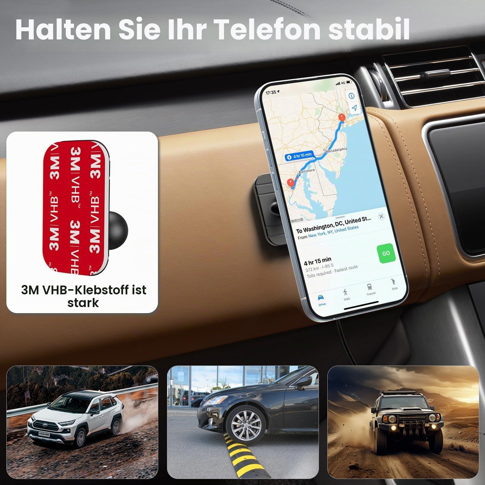 OHLPRO MagSafe Kfz-Ladehalterung, 15 W QC 3.0 Schnellladung für iPhone 17 Pro Max, Pro, Plus, 16, 15, 14, 13, 12 Serie, Selbstklebende Handyhalterung für Armaturenbrett und Lüftungsschlitze