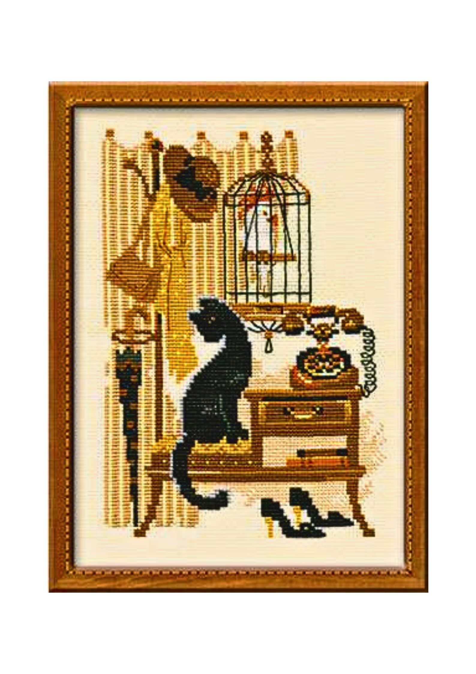 RIOLIS - Cat with Telephone 860, Cat Lovers Cat Cross Stitch Kits 7" x 9½", Cross Stitch Kits for Beginners & Advanced, Crossstitching Kits Adult,
